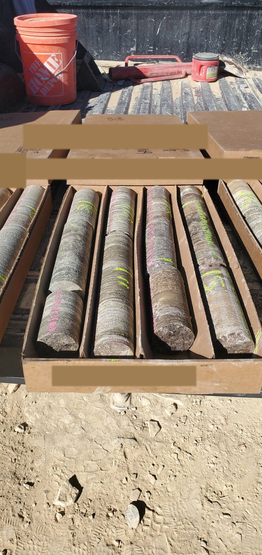 Labeled core boxes from drill program